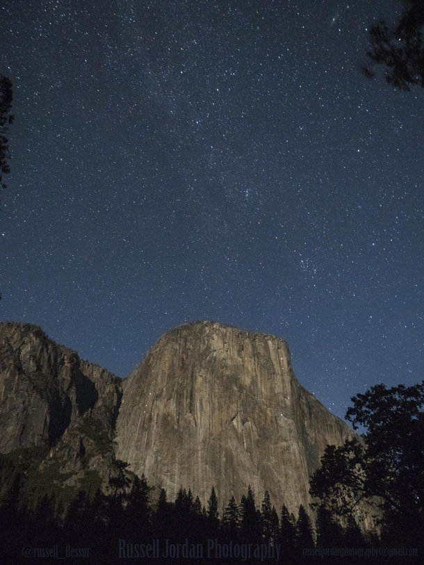 Climbers settling in for the night on El Capitan in Yosemite National Park Moonlight and stars 