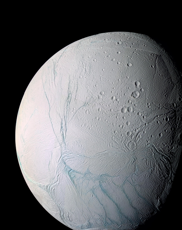 Close-up of Saturns most interesting moon Enceladus