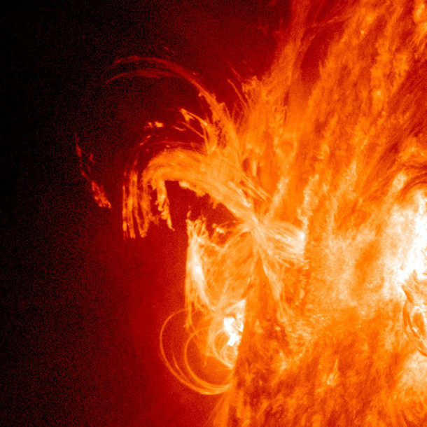 Closeup of Sunspot  as it hurls an X solar flare into space 
