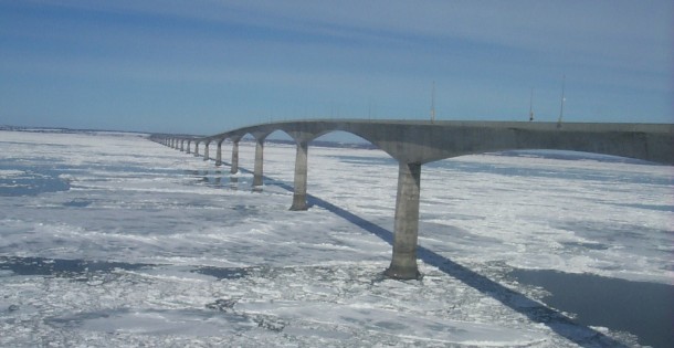 Confederation Bridge PEI Canada in winter 