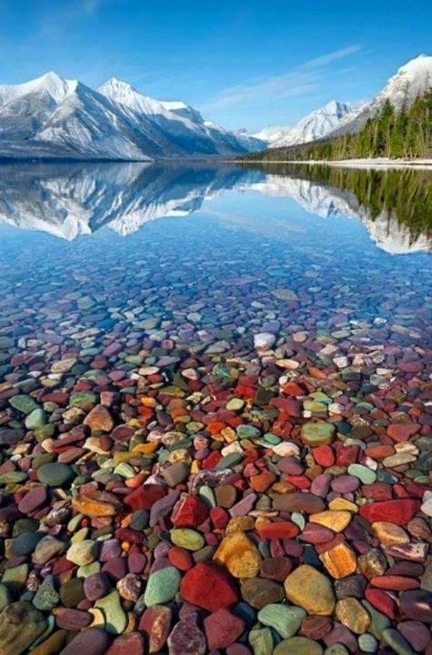 Crystal clear waters of Lake McDonald Montana 