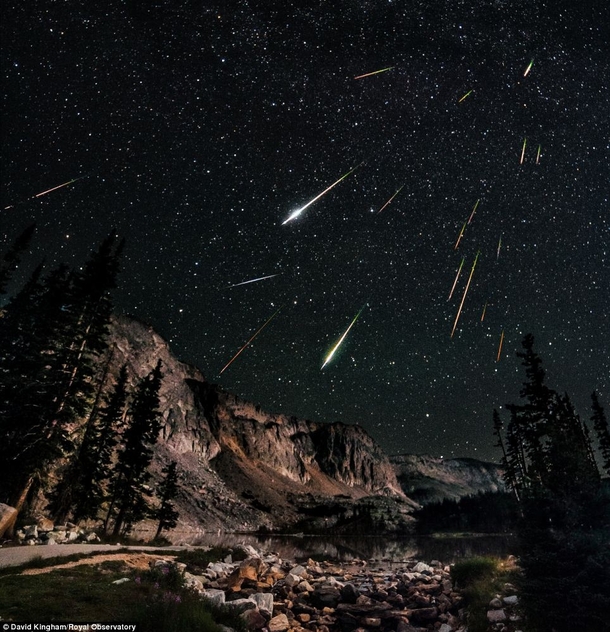 David Kinghams image of a Perseid Meteor Shower over a mountain range 