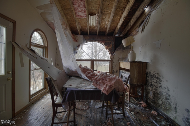 Decaying Dining Room Inside an Abandoned Farm House in Rural Ontario 
