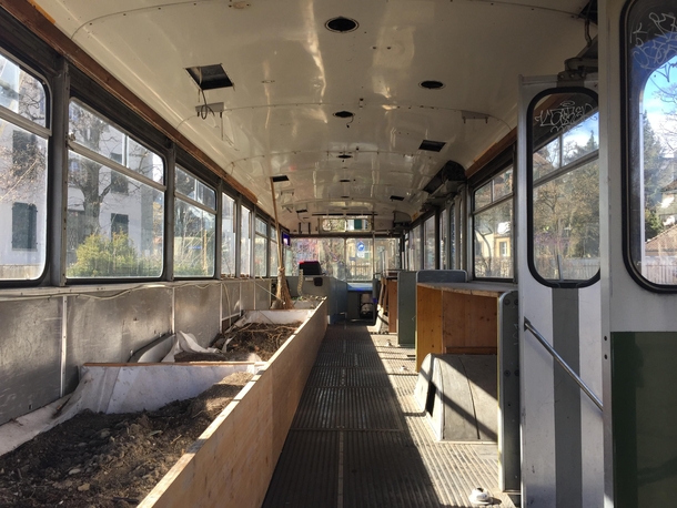 Decommissioned bus repurposed as an urban gardening project now lays abandoned in Bern Switzerland 