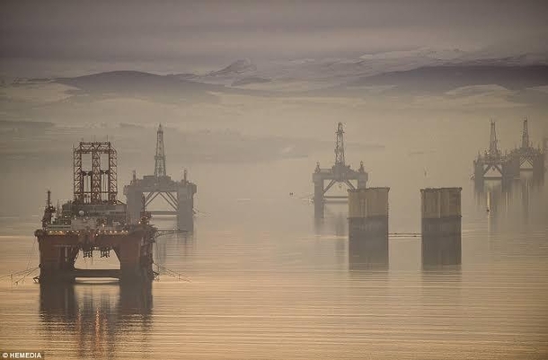 Decommissioned oil platforms in the Cromarty Firth Scotland