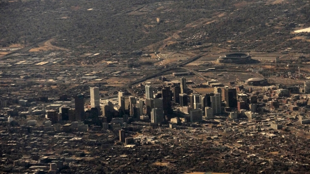 Denver CO on Winter Day from Several Thousand Feet Over Eastern Suburbs 