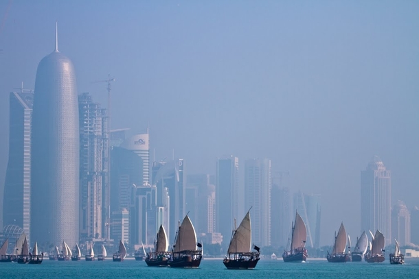 Dhows in a bay in Doha Qatar 