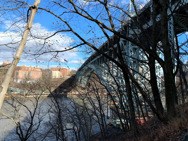 Double-decked Henry Hudson Bridge over Spuyten Duyvil station and the Harlem River Manhattan NY