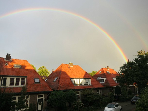 Double rainbow above my street 