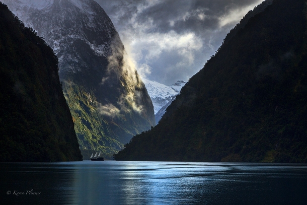 Doubtful Sound - the large fjord in Fiordland New Zealand  by Karen Plimmer