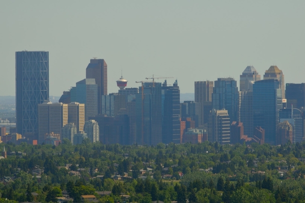 Downtown Calgary smothered in haze from the recent wildfires 