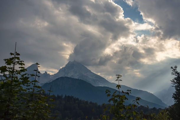 Dramatic clouds over Mt Watzmann BerchtesGaden Alps Germany 