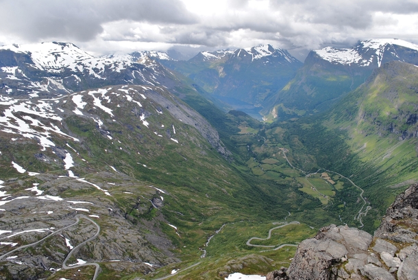 Dramatic view all the way to the fjord from Dalsnibba lookout in Norway 