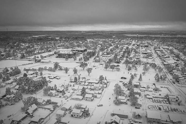 Drone shot of my town after the  inches we got this week