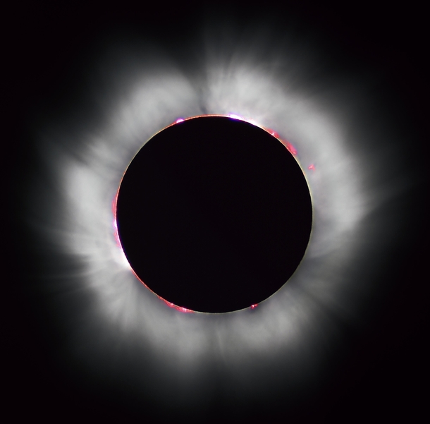 During a total solar eclipse the Suns corona and prominences are visible to the naked eye