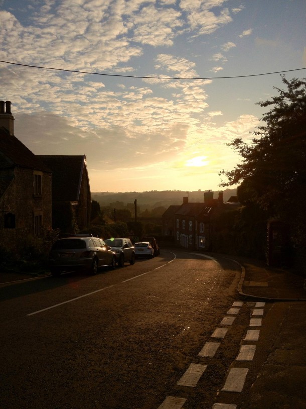 Dying embers of summer over Norton St Philip Somerset 