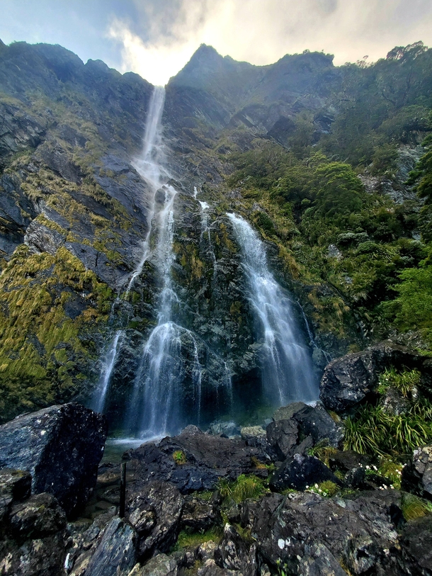 Earland Falls in the morning Routeburn Track NZ 