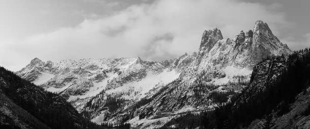 Early Winters Spires South pre-dawn monochrome North Cascades Highway WA 