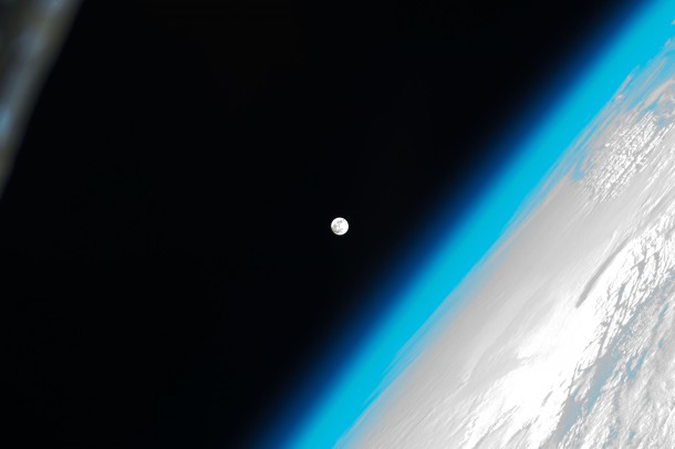 Earths atmosphere and the Moon seen from the International Space Station 