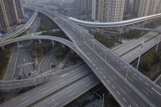 Empty interchange due to corona lockdown in Wuhan on February   