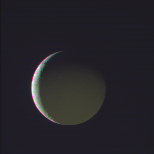 Enceladus lit by saturnshine 