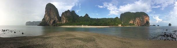 End of a storm passing over Phra Nang Cave Beach in Krabi Thailand 