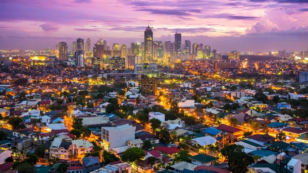 Evening view of the skyline of Manila Philippines 