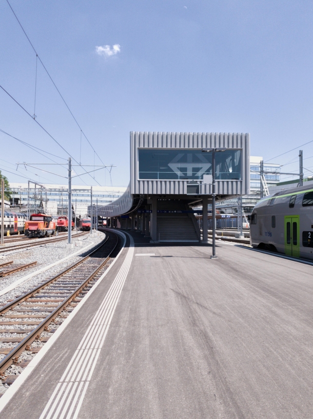 Extended railway platform with gangway in Bern Switzerland