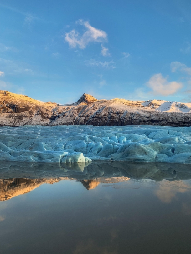 Extremely lucky to witness this marvel glacier during sunset with clear conditions Hornafjrur glacier Iceland  