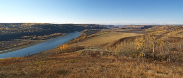 Fall colors and farmland in the Peace River valley northern BC Canada 