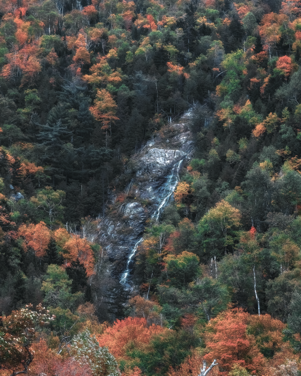 Fall foliage and hidden waterfalls deep in the forests near Lake Placid NY 
