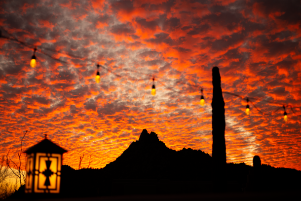 Fiery sunset over Pinnacle Peak in Scottsdale AZ 