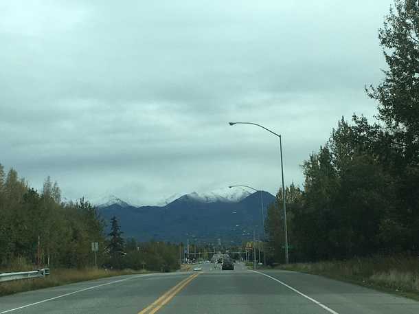 First bit of snow on the peaks Anchorage Alaska
