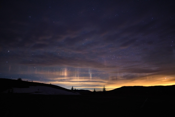 First time seeing light pillars Gifford Pinchot National Forest WA