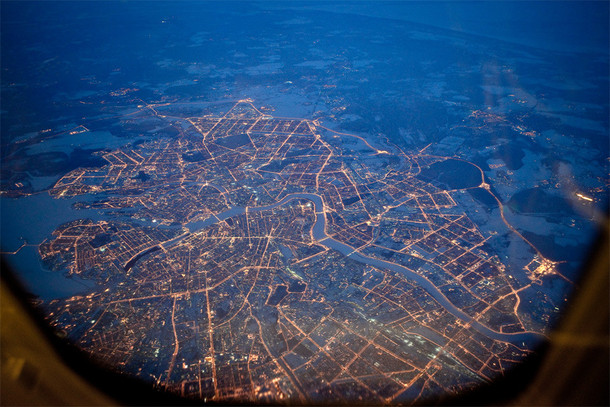 Flying over St Petersburg Russia 