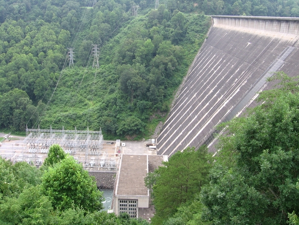Fontana Dam a Tennessee Valley Authority hydroelectric facility in North Carolina powerhouse and switchyard 