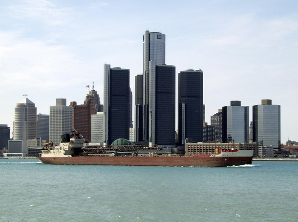 Freighter Passing By Detroit MI 