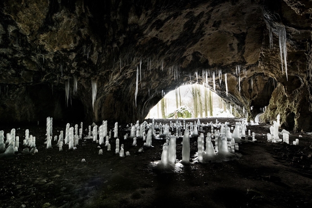 From last week and now gone due to warmer temperatures - Cave in northern Bavaria Germany with Ice stalagmites  - IG glacionaut