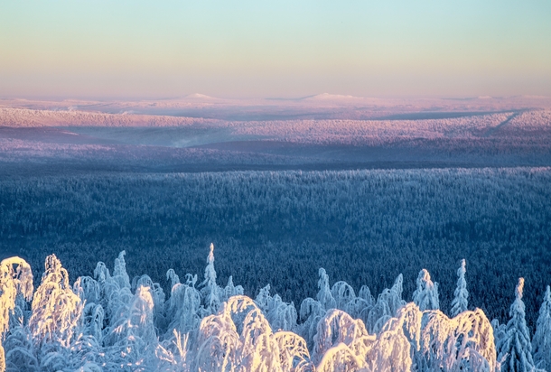 Frosty evening in the Ural mountains Perm region Russia OC