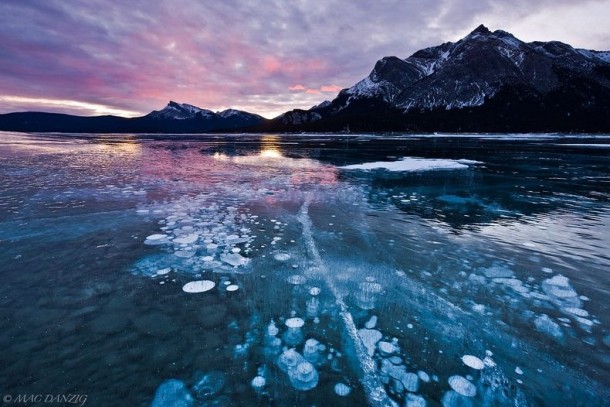 Frozen air bubbles at Abraham LakeAlberta Canada  - Photo by Mac Danzig