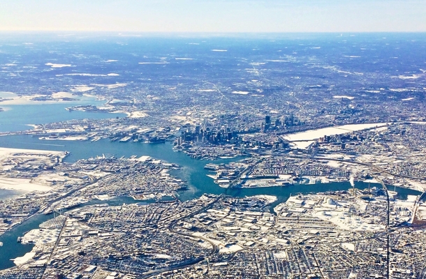 Frozen Boston on approach to Logan 