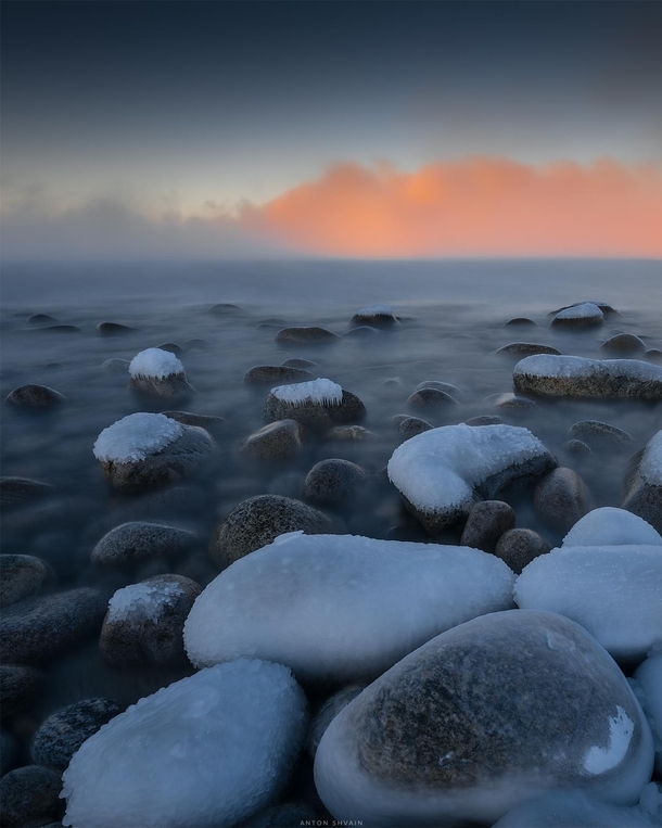Frozen stones of Barents Sea Kola Peninsula Russia 