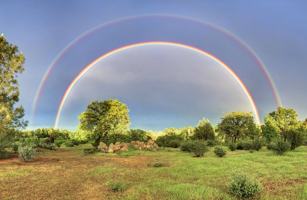 Full Double Rainbow from my Backyard in Redding California 