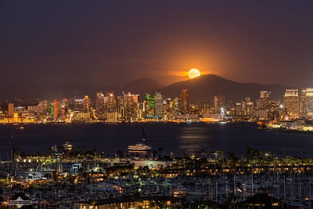 Full Moon rising over the San Diego Skyline captured from Point Loma