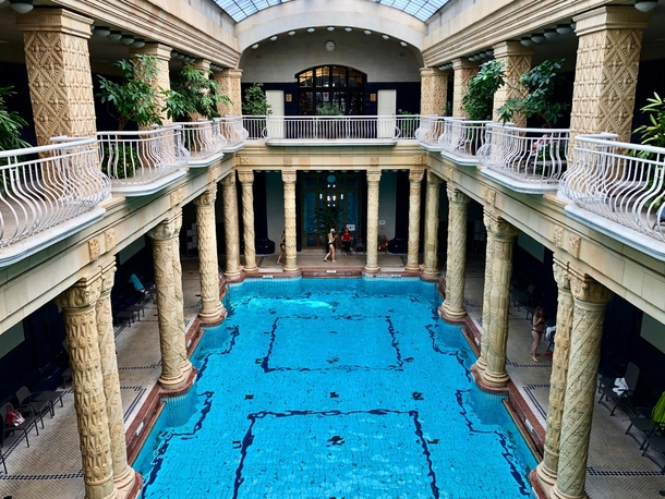 Gellert Baths in Budapest Built during WW natural hot springs flowing through an Art Nouveau building 