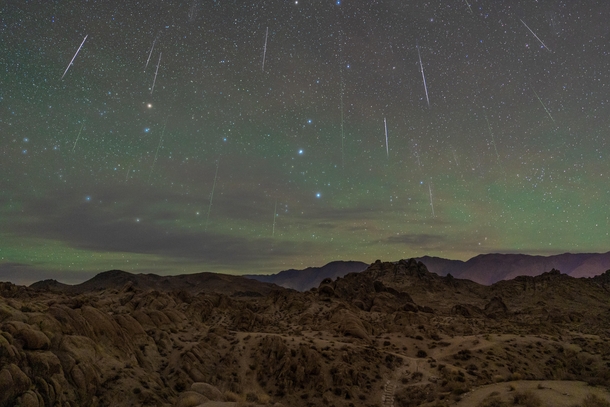 Geminids meteor shower  at Alabama Hills on December   composite image 