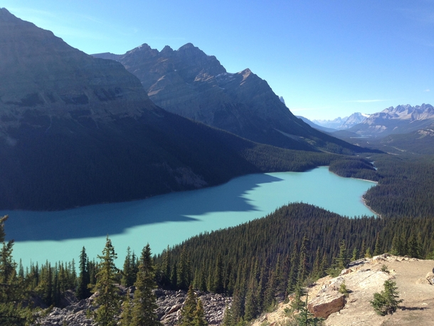 Getting a good look at what glaciers can do at Peyto Lake in Banff Alberta Canada 