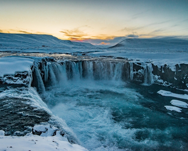 Goafoss - The waterfall of gods during sunset on a cold winter afternoon in Iceland   Insta glacionaut