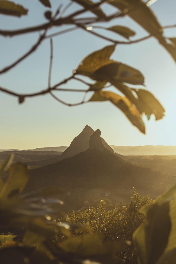 Golden hour perfection in the Glasshouse Mountains Mount Ngungun Queensland 