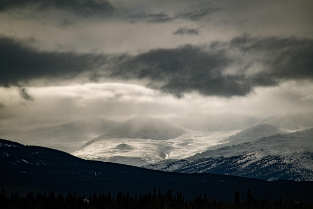 Golden light hitting a mountain in Whitehorse Yukon Canada 